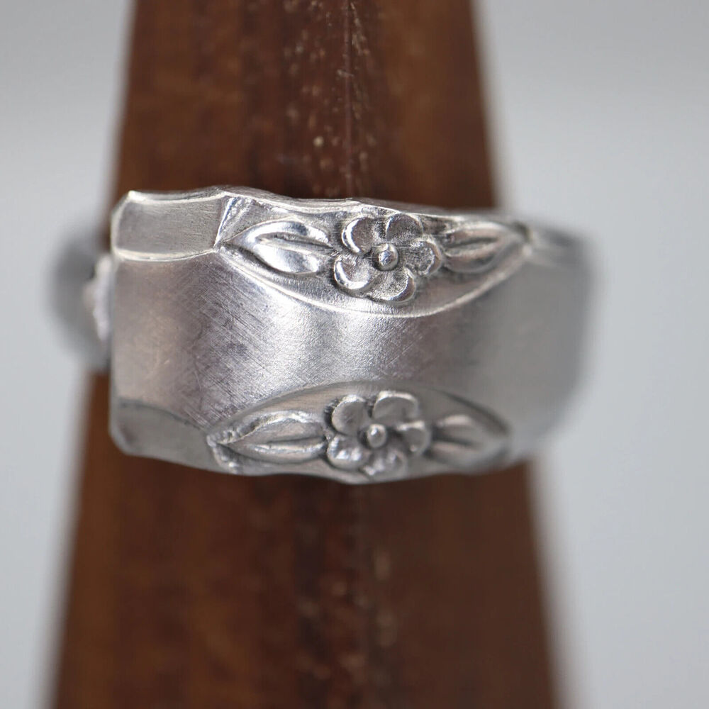 Silver Flower Pedal Spoon Ring Size US 11.5 Vintage Stainless Steel Polished